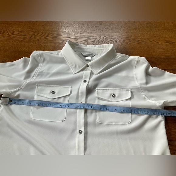 Christopher & Banks White Semi Sheer Blouse With Convertible Sleeves - Picture 9 of 13